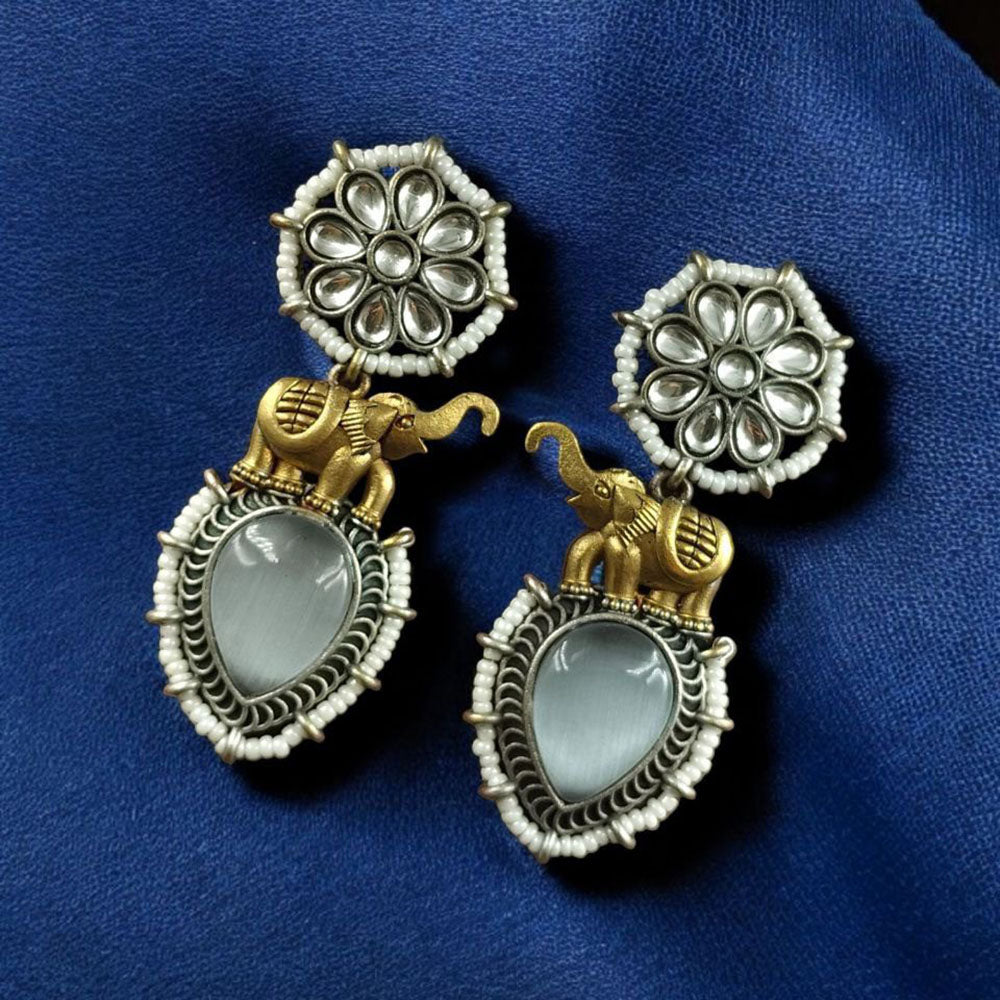 Maharani Jewels 2 Tone Plated Pota And Pearl Dangler Earrings