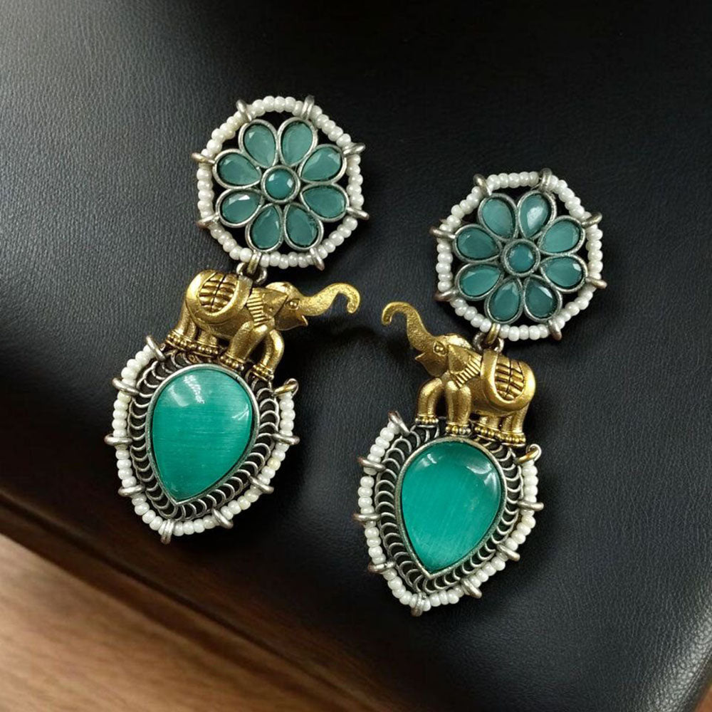 Maharani Jewels 2 Tone Plated Pota And Pearl Dangler Earrings