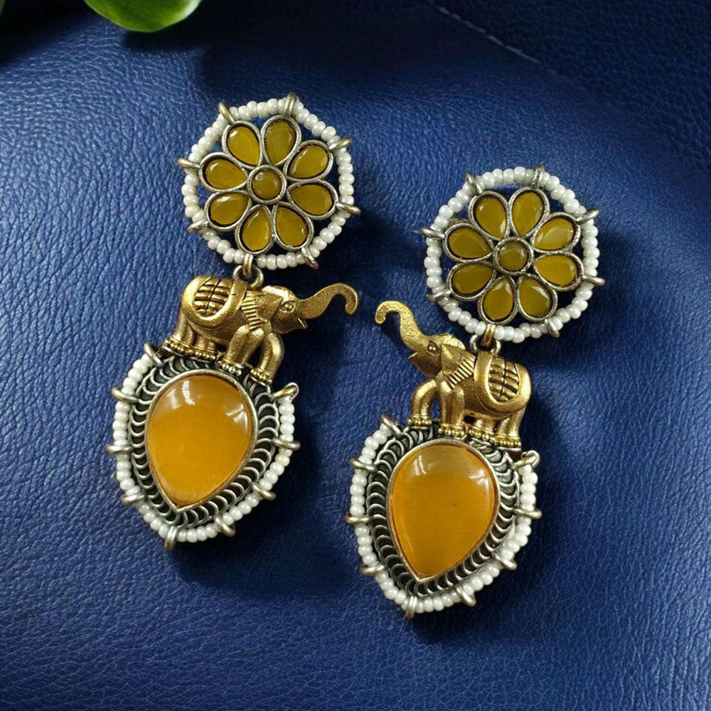 Maharani Jewels 2 Tone Plated Pota And Pearl Dangler Earrings