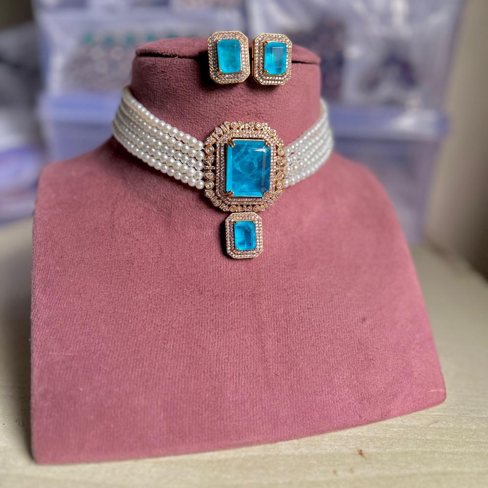 Maharani Jewels Pearl And Crystal Stone Choker Necklace Set
