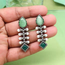 Maharani Oxidised Pota Stone And Pearls Dangler Earrings