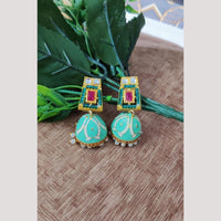 Maharani Jewels Pota Stone And Pearl Meenakari Jhumki Earrings