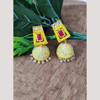 Maharani Jewels Pota Stone And Pearl Meenakari Jhumki Earrings