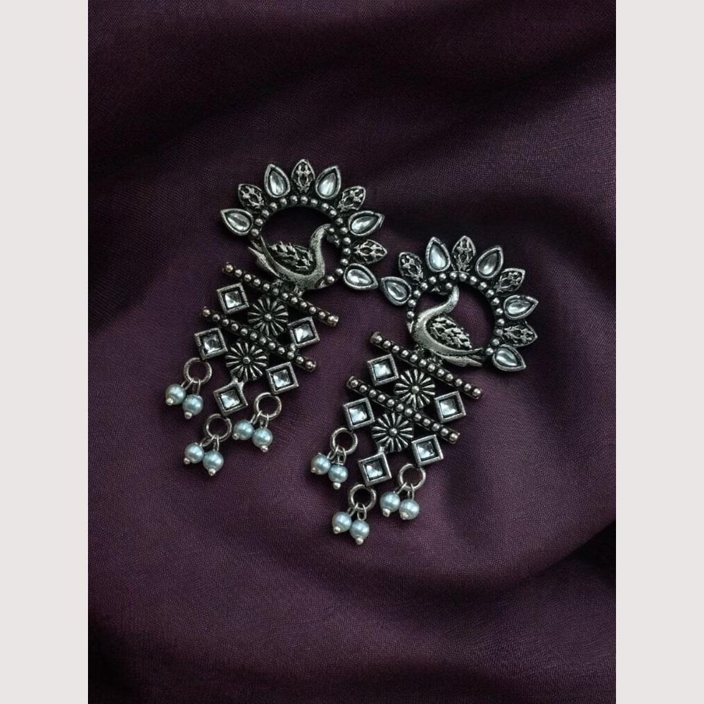 Maharani Oxidised Pota Stone And Pearls Dangler Earrings