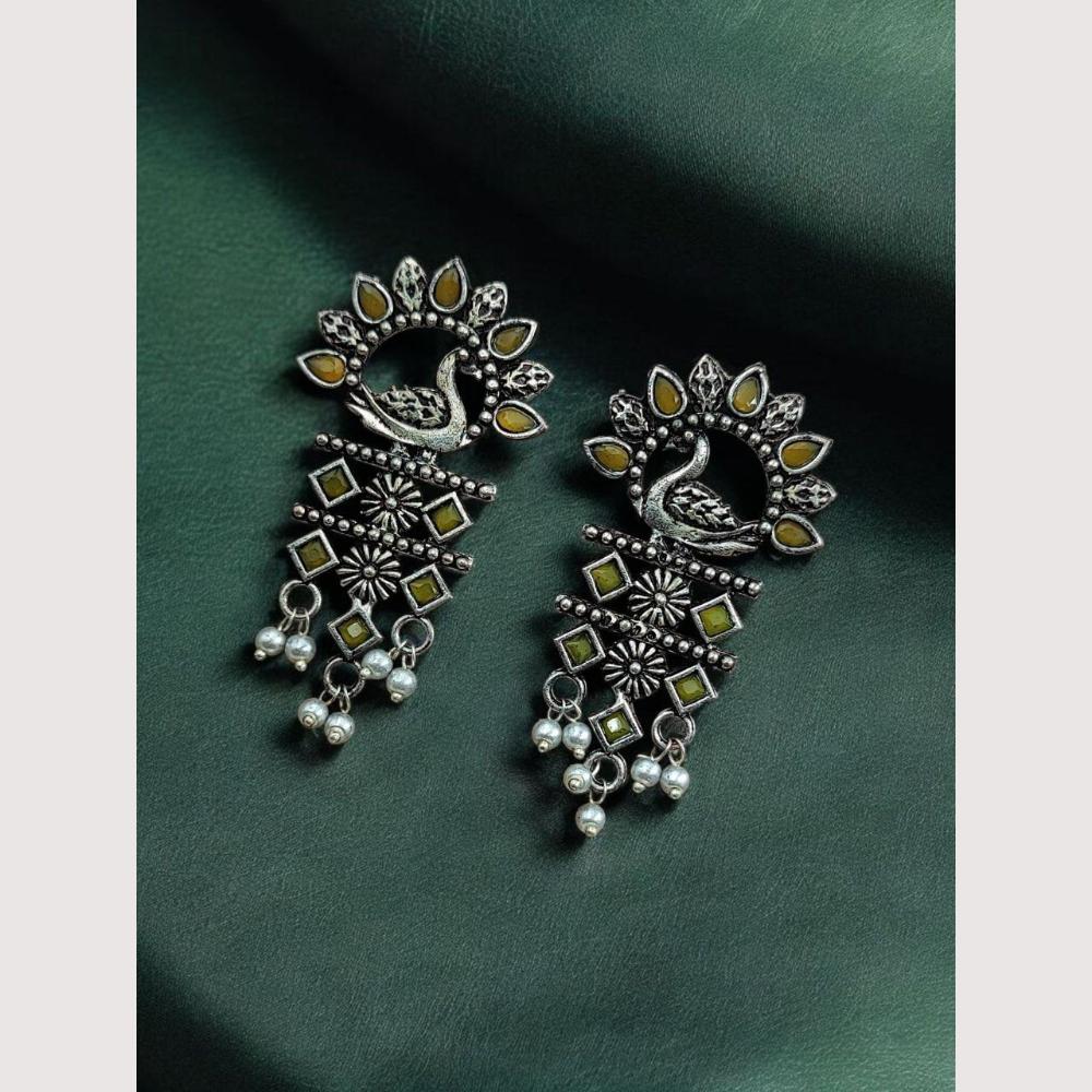 Maharani Oxidised Pota Stone And Pearls Dangler Earrings