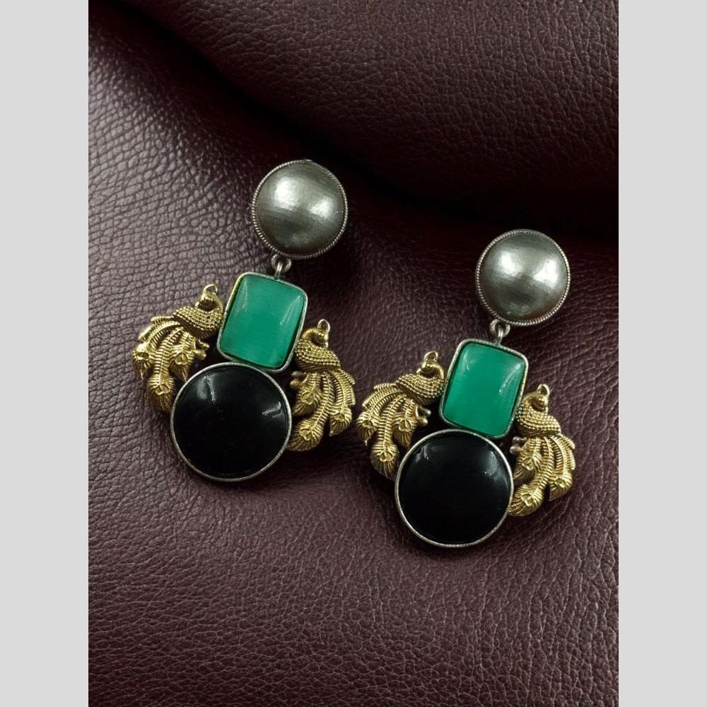 Maharani Jewels 2 Tone Plated Pota Stone Dangler Earrings