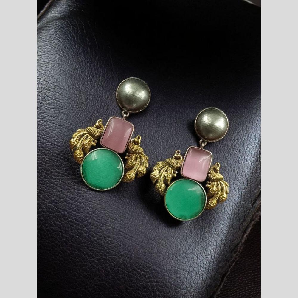 Maharani Jewels 2 Tone Plated Pota Stone Dangler Earrings