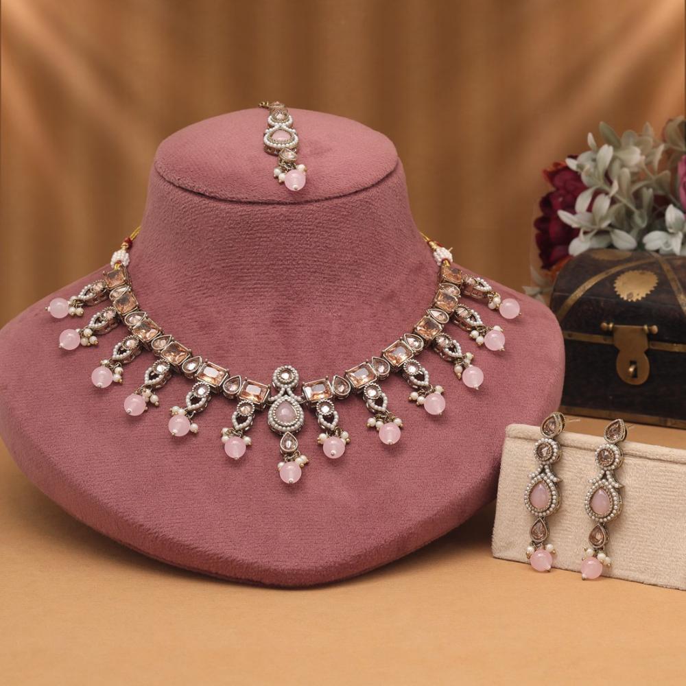Maharani Jewels Pota Stone and Crystals With Mangtikka Necklace Set