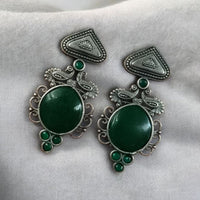 Maharani Rustic Charm Oxidised Plated Pota Stone Dangler Earrings