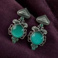 Maharani Rustic Charm Oxidised Plated Pota Stone Dangler Earrings