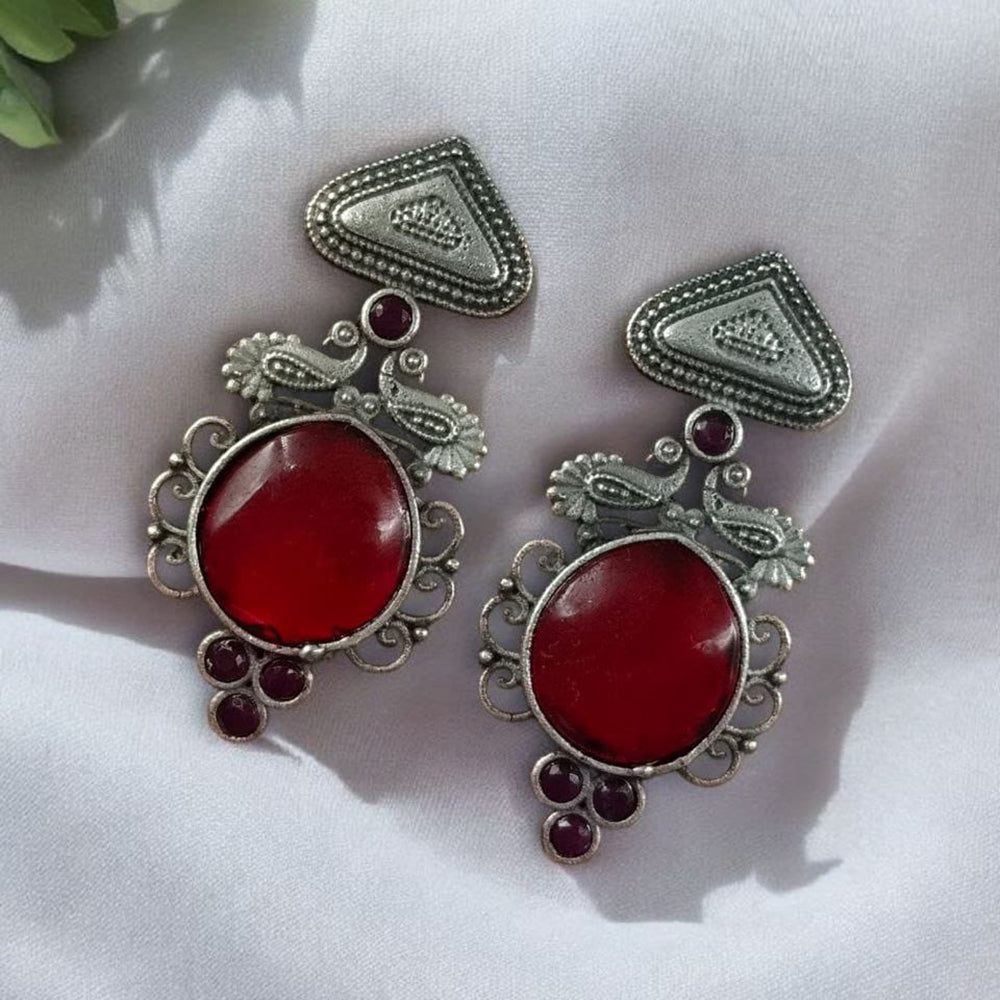 Maharani Rustic Charm Oxidised Plated Pota Stone Dangler Earrings