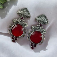 Maharani Rustic Charm Oxidised Plated Pota Stone Dangler Earrings