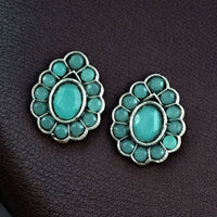 Maharani Jewels Oxidised Plated Monalisa Stone Stud Earrings For Enthic Wear