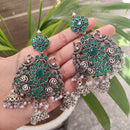 Maharani Jewels Oxidised Plated Pota Stone And Pearl Jhumki Earrings