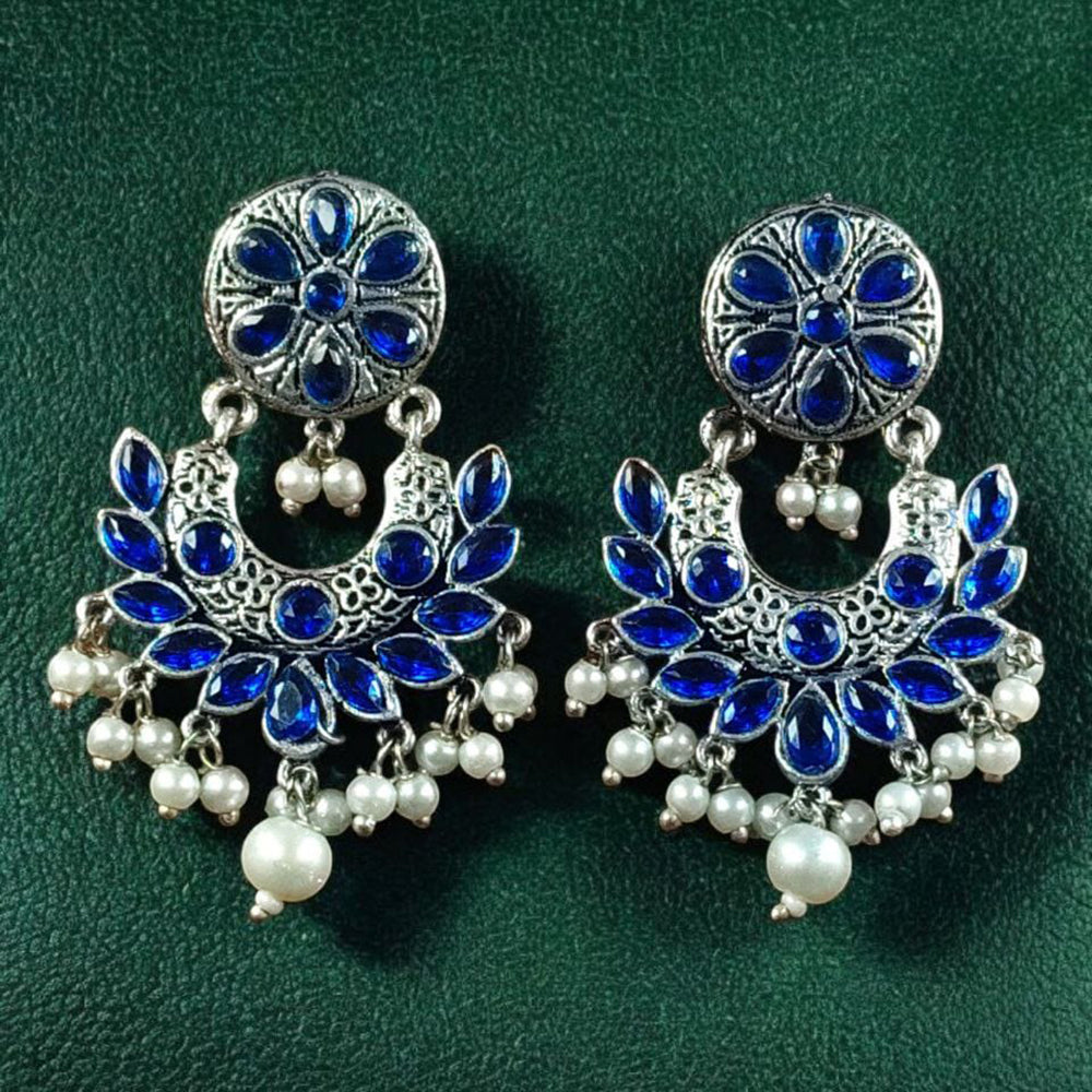 Maharani Jewels Stylish Oxidised Finish Pota Stone Dangler Earrings