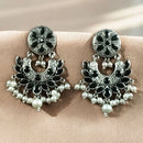 Maharani Jewels Stylish Oxidised Finish Pota Stone Dangler Earrings