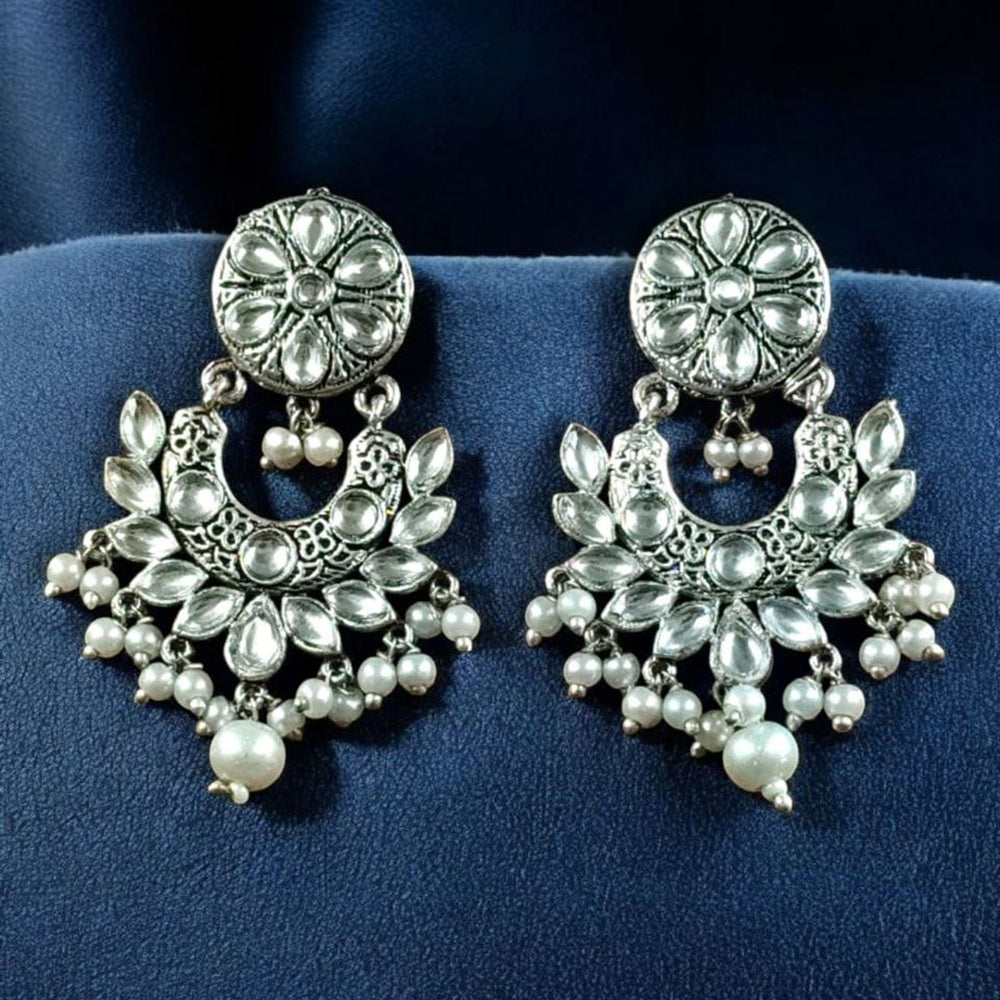 Maharani Jewels Stylish Oxidised Finish Pota Stone Dangler Earrings