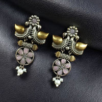 Maharani Jewels Regal Finish 2-Tone Plated Pota Stone And Pearl Dangler Earrings