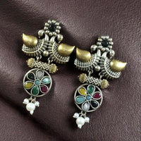 Maharani Jewels Regal Finish 2-Tone Plated Pota Stone And Pearl Dangler Earrings