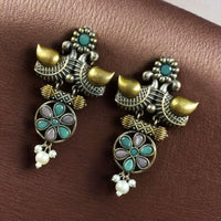 Maharani Jewels Regal Finish 2-Tone Plated Pota Stone And Pearl Dangler Earrings