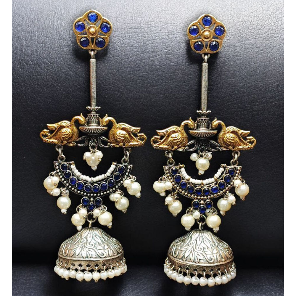 Maharani Jewels Regal Finish 2-Tone Plated Pota Stone And Pearl Jhumki Earrings