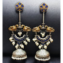 Maharani Jewels Regal Finish 2-Tone Plated Pota Stone And Pearl Jhumki Earrings