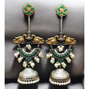 Maharani Jewels Regal Finish 2-Tone Plated Pota Stone And Pearl Jhumki Earrings