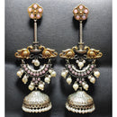 Maharani Jewels Regal Finish 2-Tone Plated Pota Stone And Pearl Jhumki Earrings