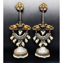 Maharani Jewels Regal Finish 2-Tone Plated Pota Stone And Pearl Jhumki Earrings