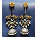 Maharani Jewels Regal Finish 2-Tone Plated Pota Stone And Pearl Jhumki Earrings