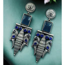 Maharani Jewels Statement Peacock Oxidised Pota Stone Dangler Earrings