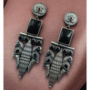 Maharani Jewels Statement Peacock Oxidised Pota Stone Dangler Earrings