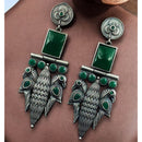 Maharani Jewels Statement Peacock Oxidised Pota Stone Dangler Earrings