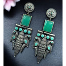 Maharani Jewels Statement Peacock Oxidised Pota Stone Dangler Earrings