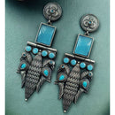 Maharani Jewels Statement Peacock Oxidised Pota Stone Dangler Earrings