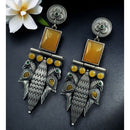 Maharani Jewels Statement Peacock Oxidised Pota Stone Dangler Earrings