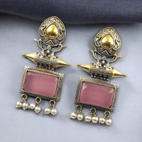 Maharani Jewels Regal Finish 2-Tone Plated Pota Stone And Pearl Dangler Earrings