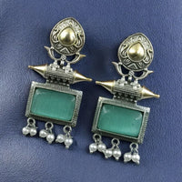 Maharani Jewels Regal Finish 2-Tone Plated Pota Stone And Pearl Dangler Earrings