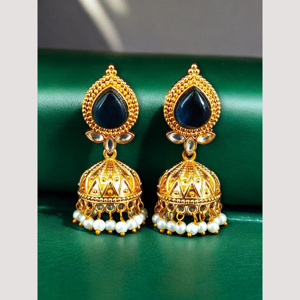 Maharani Jewels Classic Pota Stone Pearl Jhumki Earrings