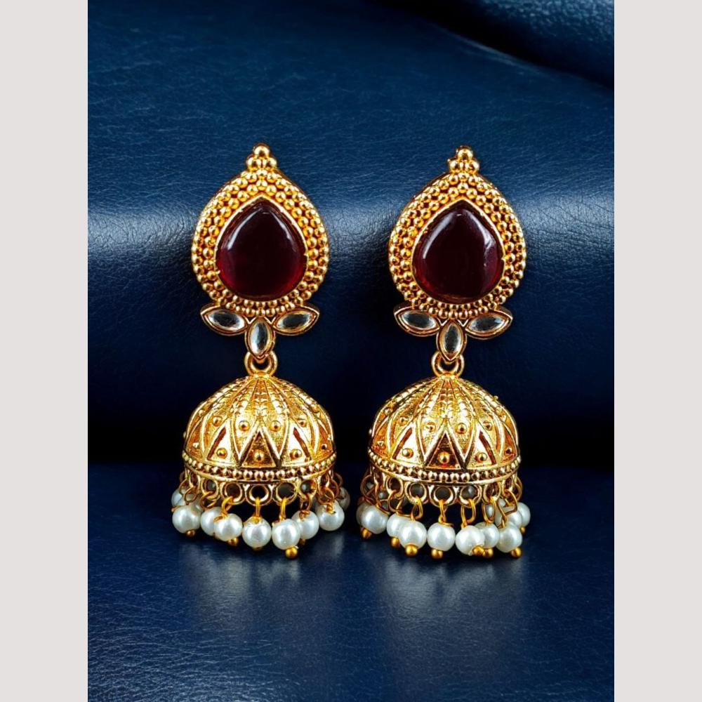 Maharani Jewels Classic Pota Stone Pearl Jhumki Earrings
