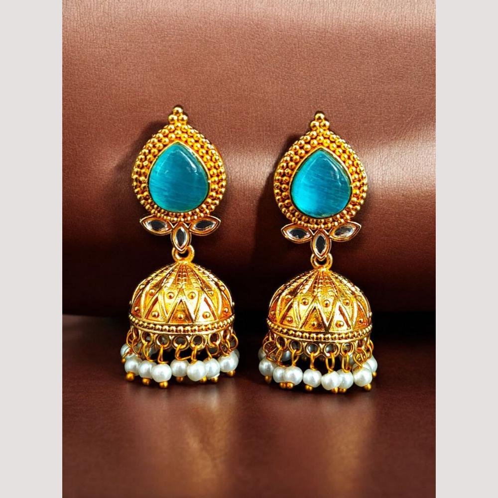 Maharani Jewels Classic Pota Stone Pearl Jhumki Earrings