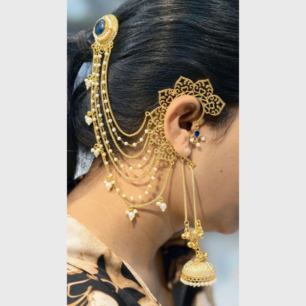 Maharani Jewels Designer Pota Stone Kashmiri Jhumki Kaanchain Earrings