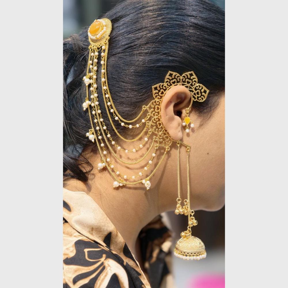 Maharani Jewels Designer Pota Stone Kashmiri Jhumki Kaanchain Earrings