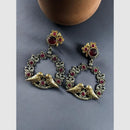 Maharani Jewels Dual Tone Bird Design Pota Stone Hanging Earrings