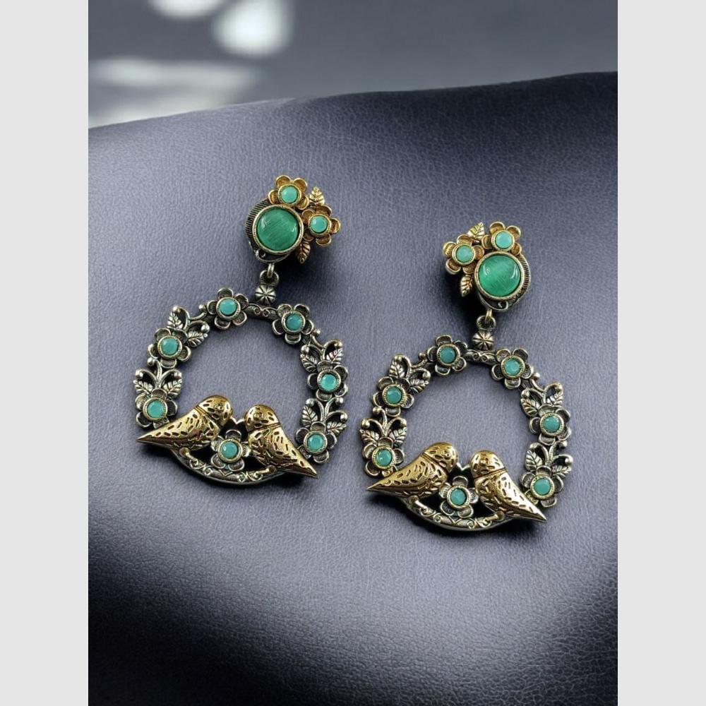 Maharani Jewels Dual Tone Bird Design Pota Stone Hanging Earrings