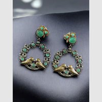 Maharani Jewels Dual Tone Bird Design Pota Stone Hanging Earrings