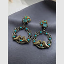 Maharani Jewels Dual Tone Bird Design Pota Stone Hanging Earrings