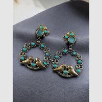 Maharani Jewels Dual Tone Bird Design Pota Stone Hanging Earrings