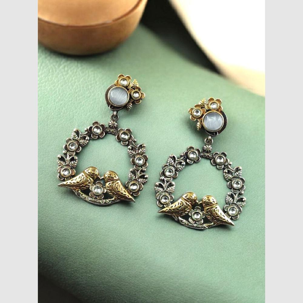 Maharani Jewels Dual Tone Bird Design Pota Stone Hanging Earrings
