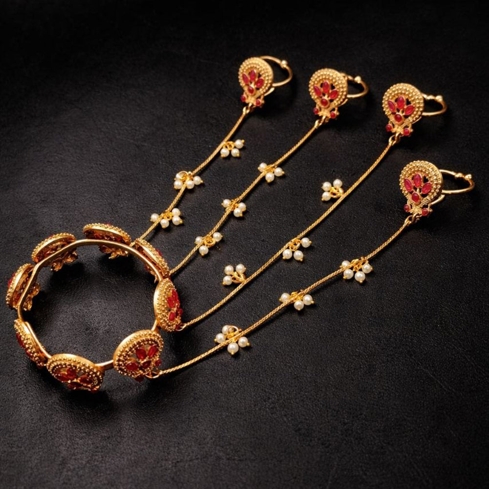 Maharani Jewels Pota Stone Hand Chain With Pearl Hand Harness Accents